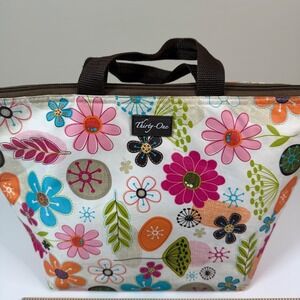 Thirty-One Thermal Tote Insulated‎ Lunch Bag Floral Multi-Color Brown Trim